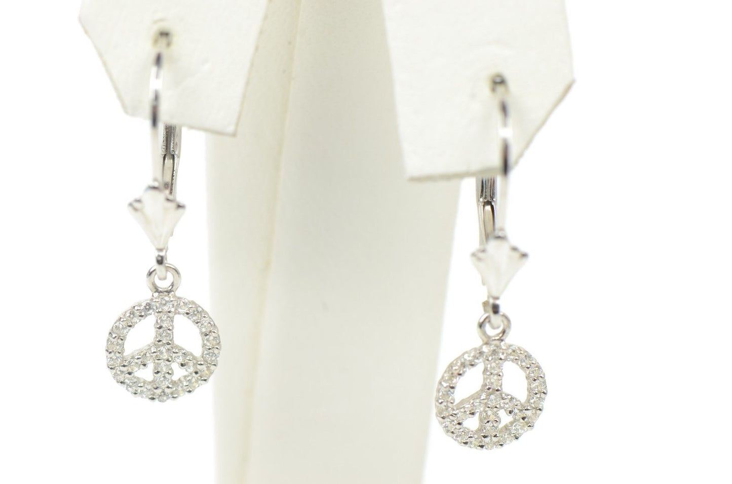 Vintage Dangling Sterling Silver Peace Sign Earrings with CZ