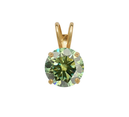 14K Gold GRA Certified D-VVS1 Round Green Moissanite Pendant