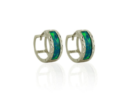 .925 Sterling Silver Opal Huggie Hoop Earrings