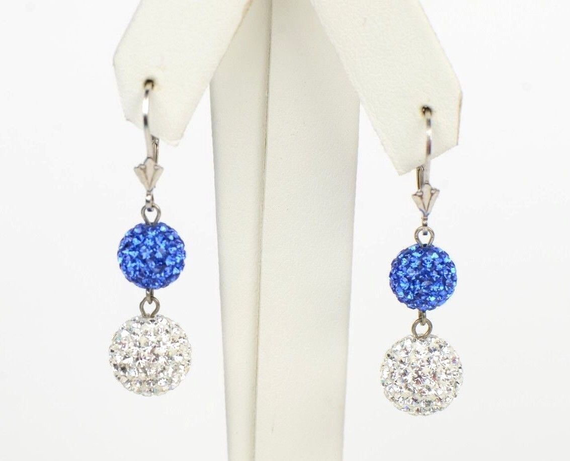 .925 Sterling Silver Sparkle Leverback Dangle Earrings w/Genuine Czech Crystals