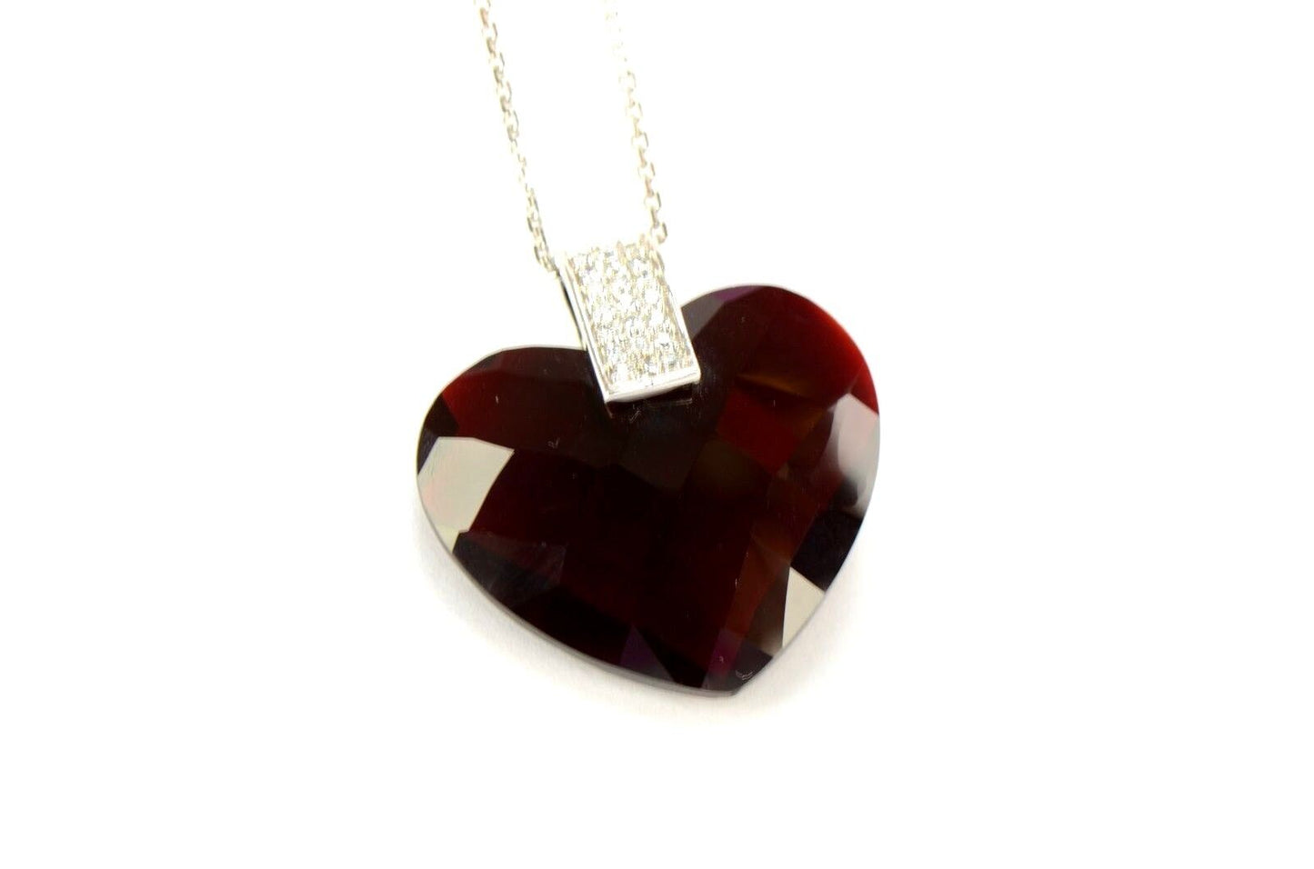 Sterling Silver 925 Garnet CZ Heart Shape Pendant