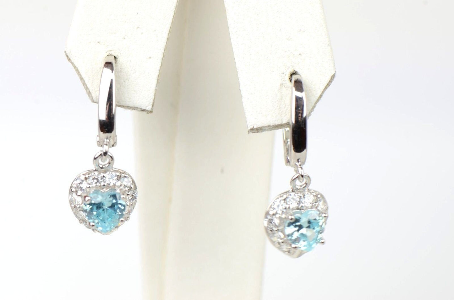 Sterling Silver Heart CZ Dangle Earrings