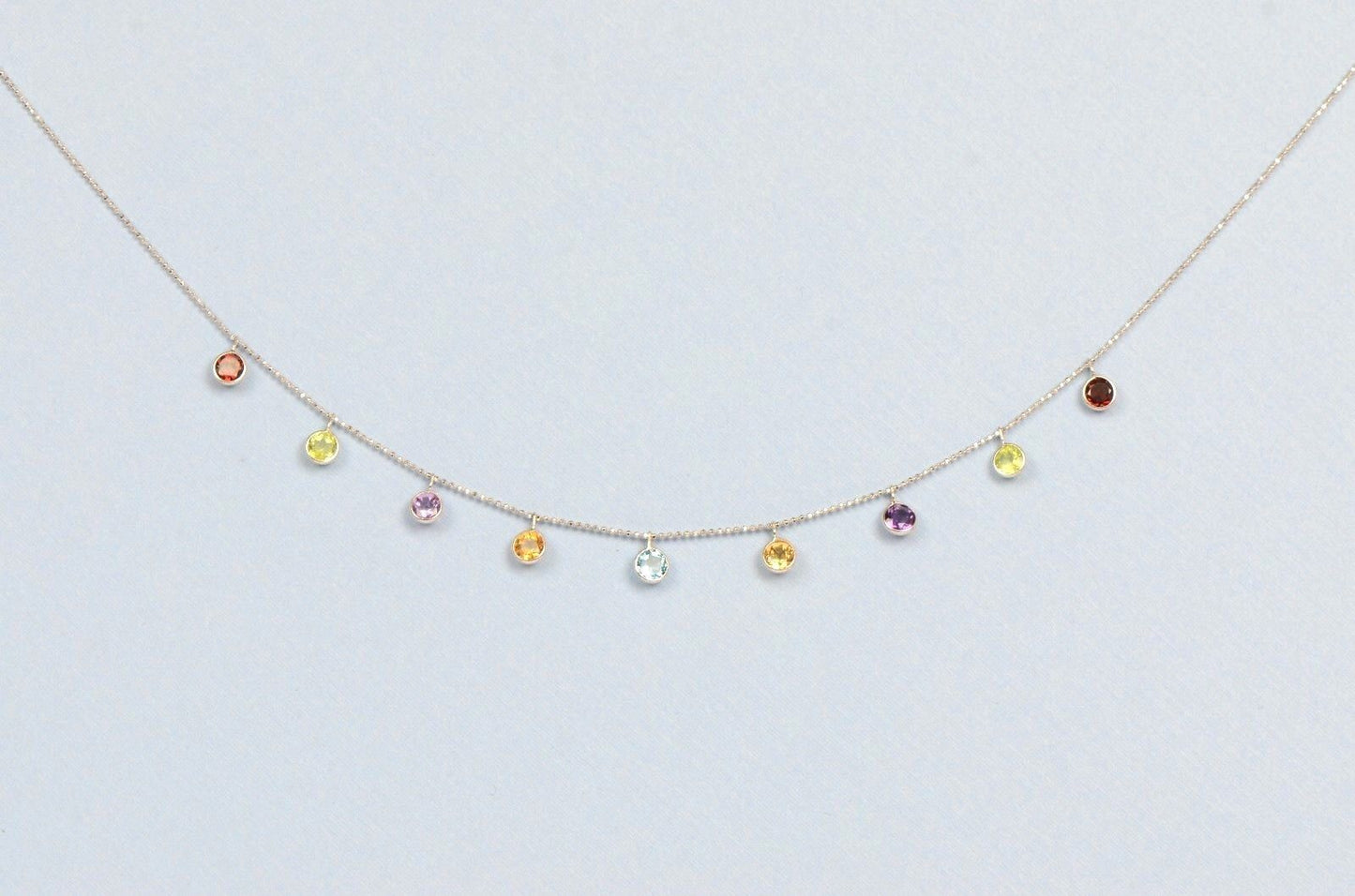 14k White Gold Round Multi-color CZ by the yard 18" Cleopatra Necklace