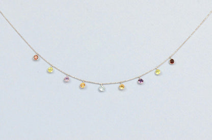 14k White Gold Round Multi-color CZ by the yard 18" Cleopatra Necklace