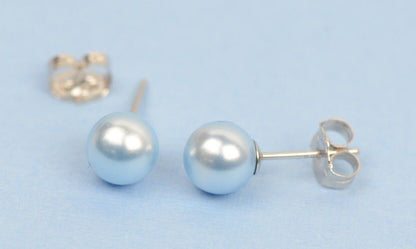 Swarovski blue Pearl Stud Earrings Crystal 925 Sterling Silver