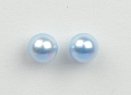 Swarovski blue Pearl Stud Earrings Crystal 925 Sterling Silver