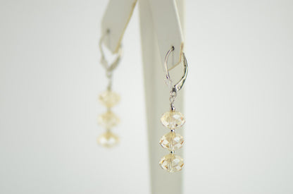 Three Color Crystal Dangle Drop earrings Sterling Silver 925