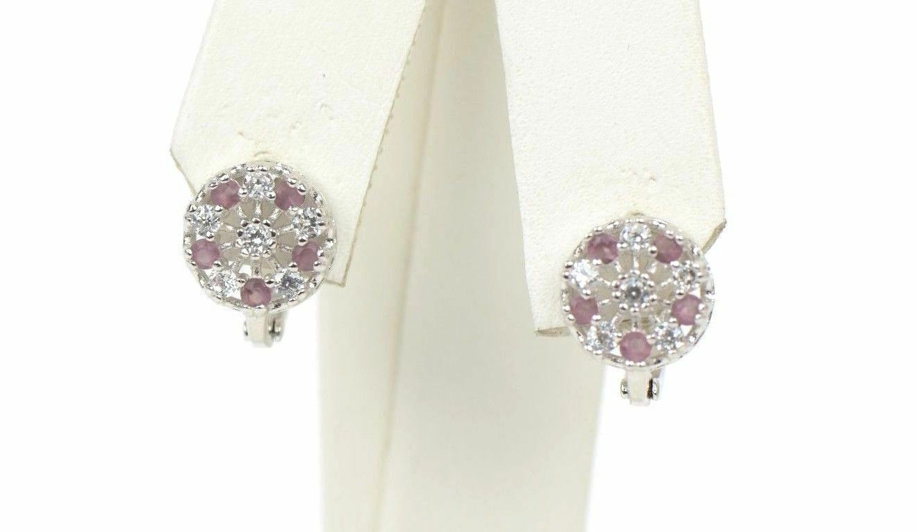 Sterling Silver 925 CZ Round Halo Fancy Leverback Earrings w/ 12month Birthstone