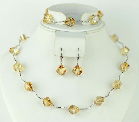 Crystal Sterling Silver 3pcs Set: Necklace,Bracelet,Earrings