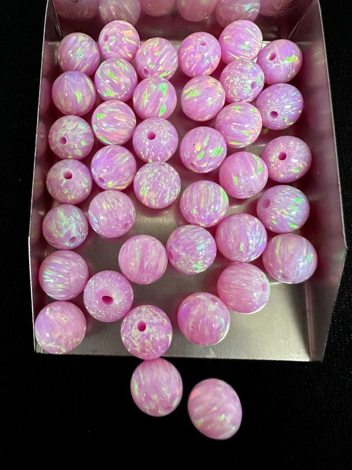 Full Drilled Pink Synthetic Lab Created Opal Round Beads OP10