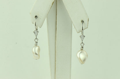 Sterling Silver Pearl Crystallized Crystal dangle drop earrings