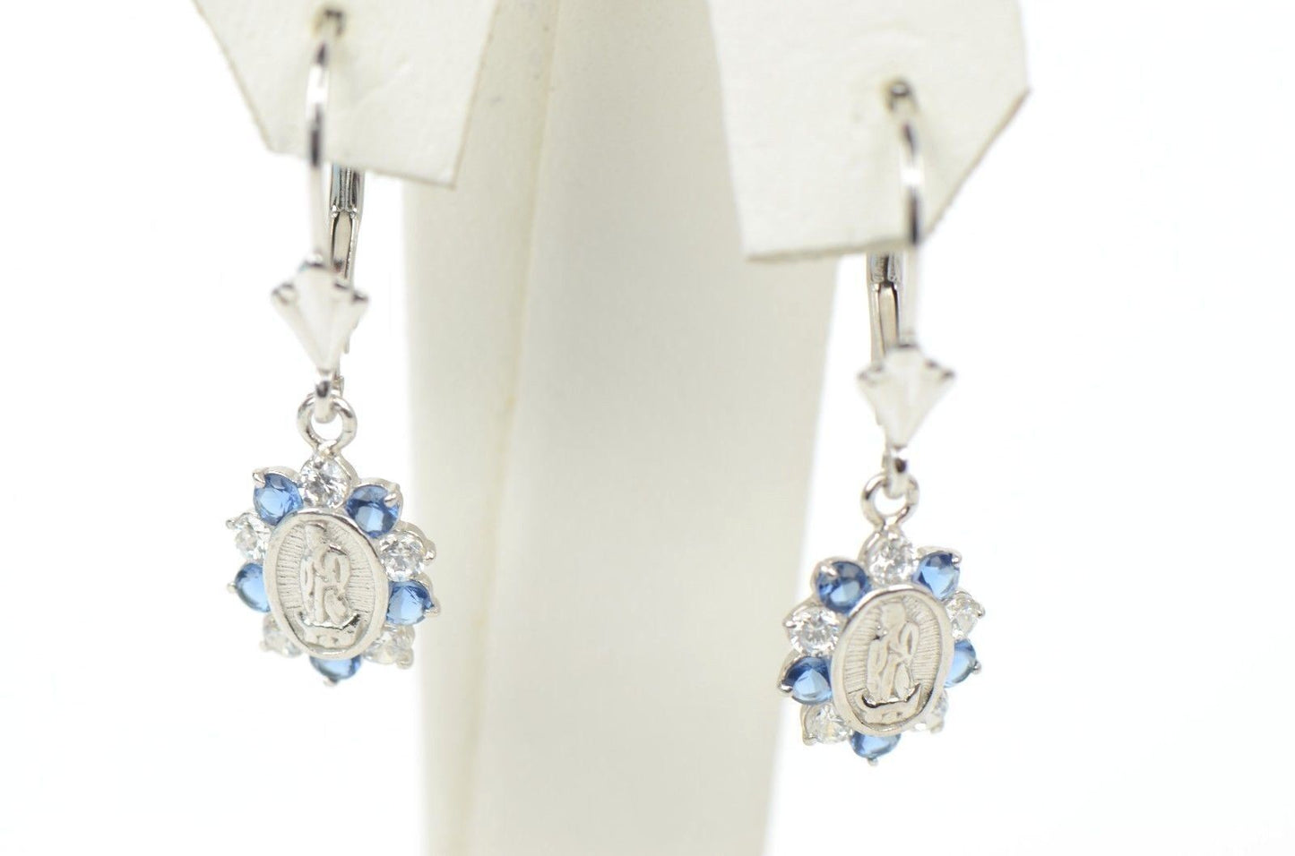 Virgin Mary Guadalupe Dangle Sterling Silver 925 Earrings CZ