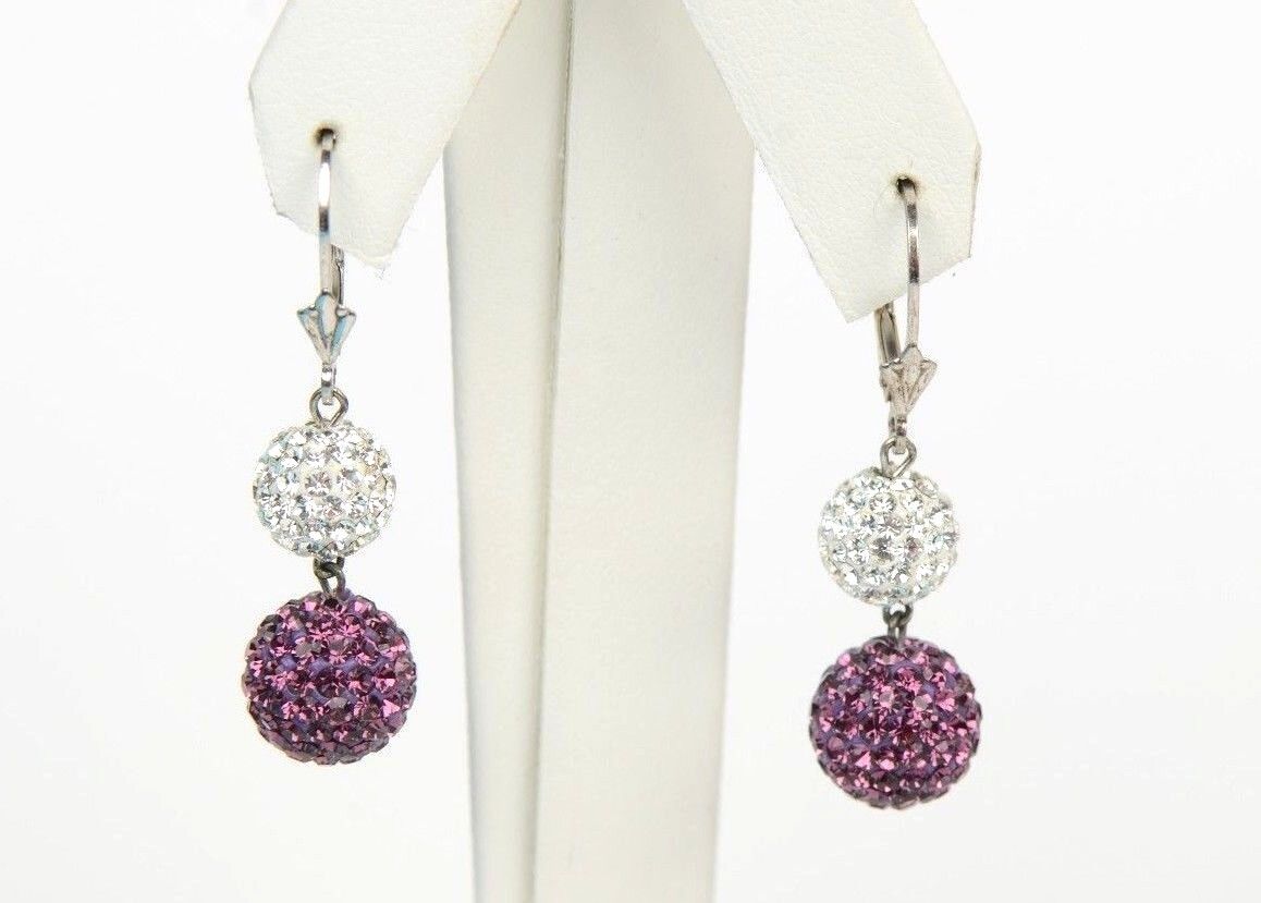 .925 Sterling Silver Sparkle Leverback Dangle Earrings w/Genuine Czech Crystals