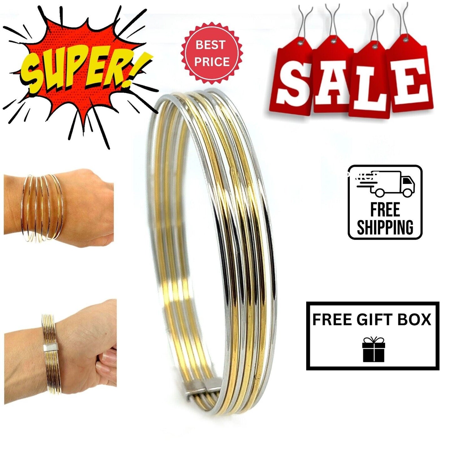 Set of Seven Seminario Bangles Rhodium Finished Sterling Silver