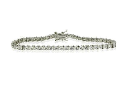 Sterling Silver CZ Tennis Bracelet AAA 3mm Round Brilliant Cubic Zirconia Gems