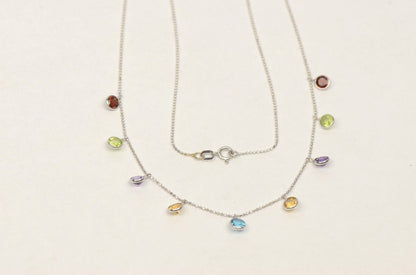 14k White Gold Round Multi-color CZ by the yard 18" Cleopatra Necklace