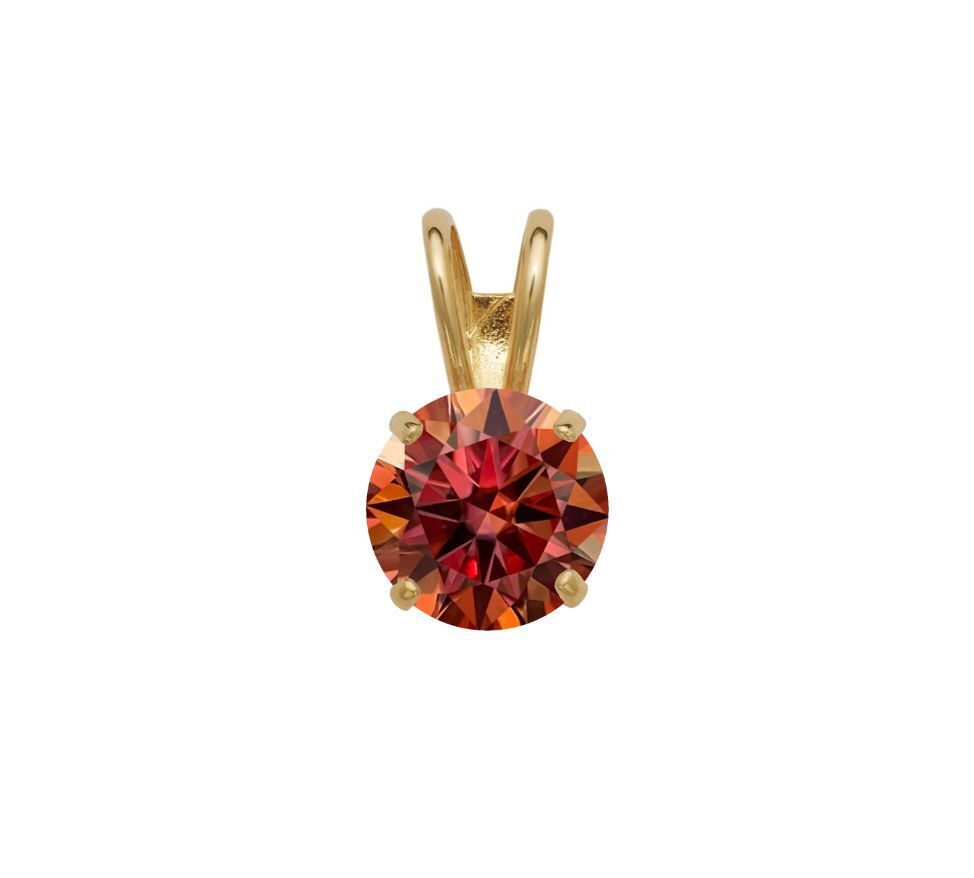 14K Gold GRA Certified D-VVS1 Round Watermelon Red Moissanite Pendant