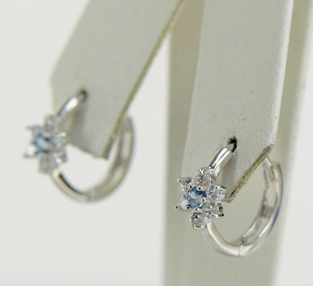 Sterling Silver 925 Flower Huggies Hoop Earring Birthstone