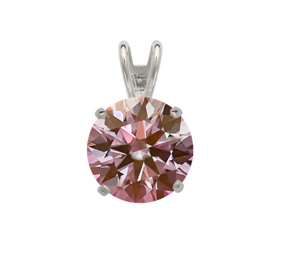 14K Gold GRA Certified D-VVS1 Round Pink Moissanite Pendant