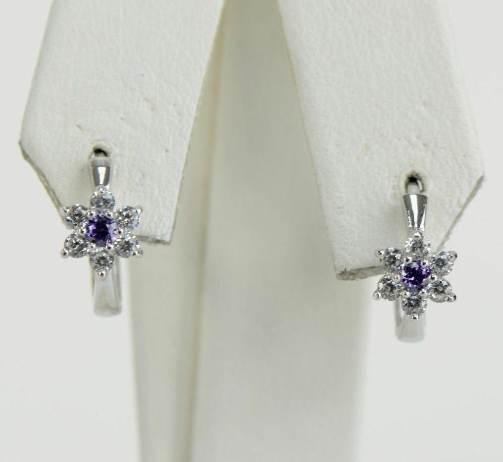 Sterling Silver 925 Flower Huggies Hoop Earring Birthstone