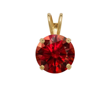 14K Gold GRA Certified D-VVS1 Round Garnet Moissanite Pendant