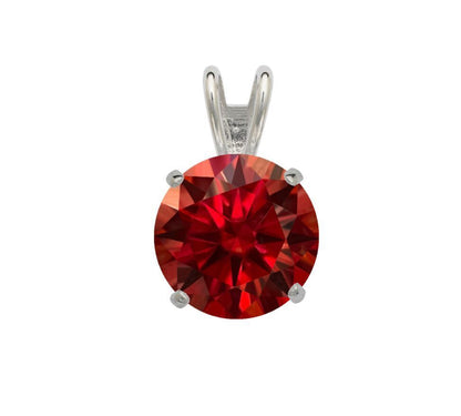 14K Gold GRA Certified D-VVS1 Round Garnet Moissanite Pendant