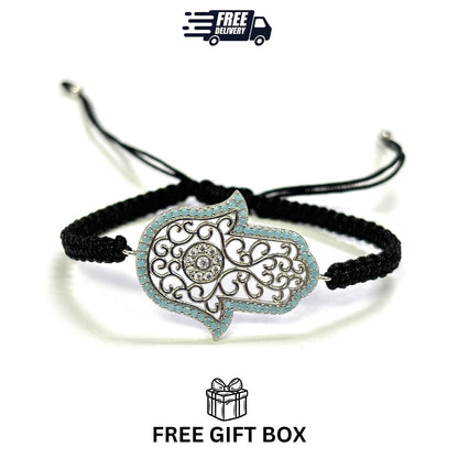 925 Sterling Silver  C Z Hamsa Bracelet 6" Adjustable to 11"