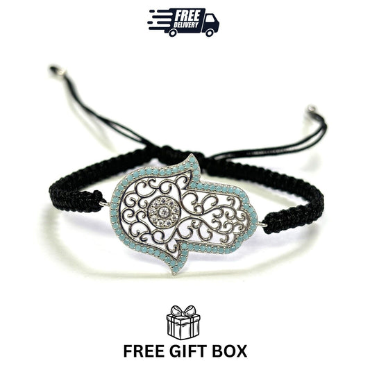 925 Sterling Silver  C Z Hamsa Bracelet 6" Adjustable to 11"