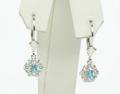 Sterling Silver 925 flower CZ Stone dangle earrings