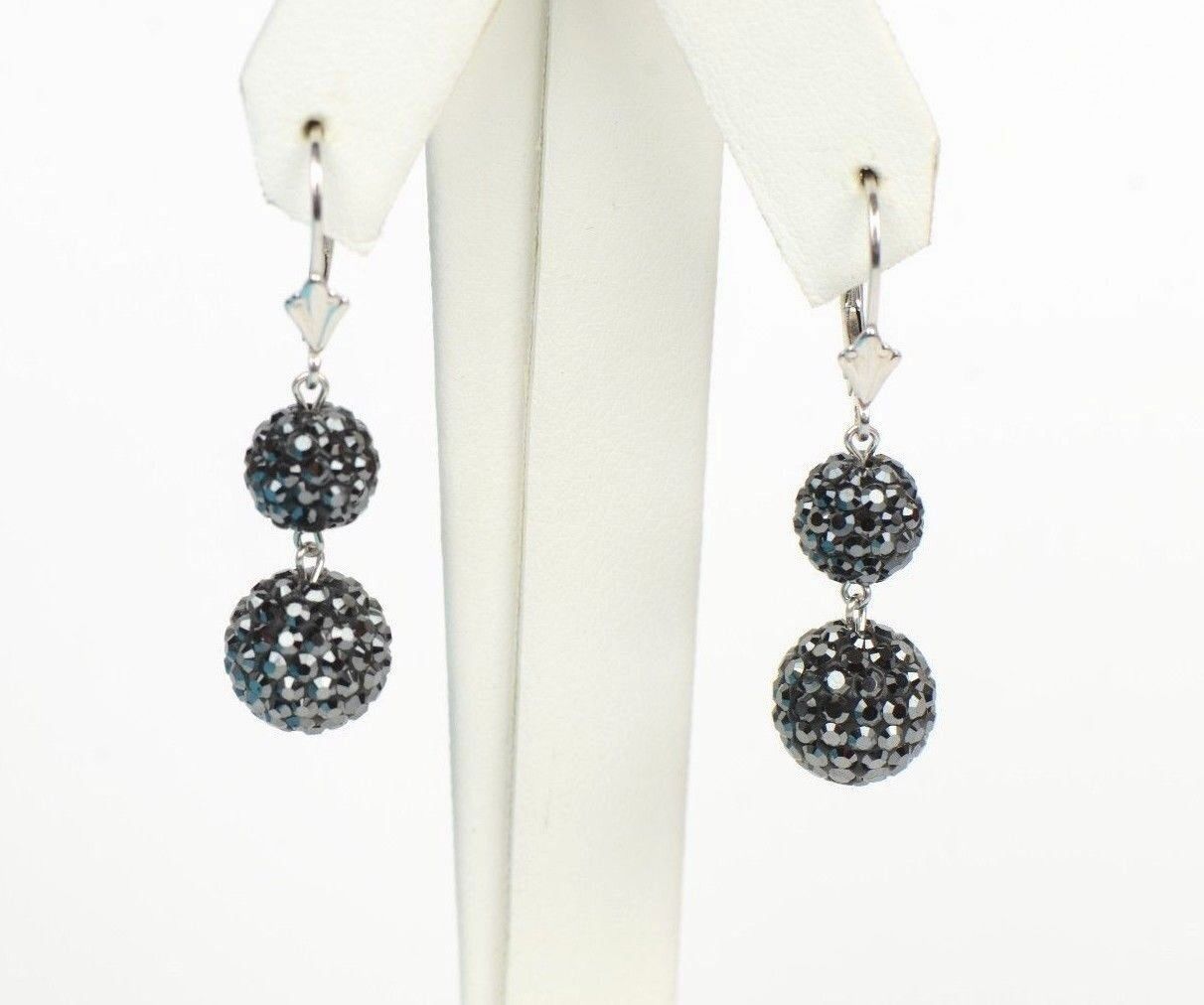 .925 Sterling Silver Sparkle Leverback Dangle Earrings w/Genuine Czech Crystals