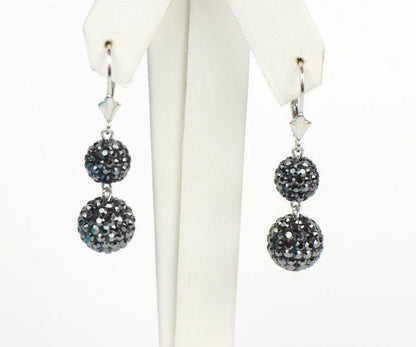 .925 Sterling Silver Sparkle Leverback Dangle Earrings w/Genuine Czech Crystals