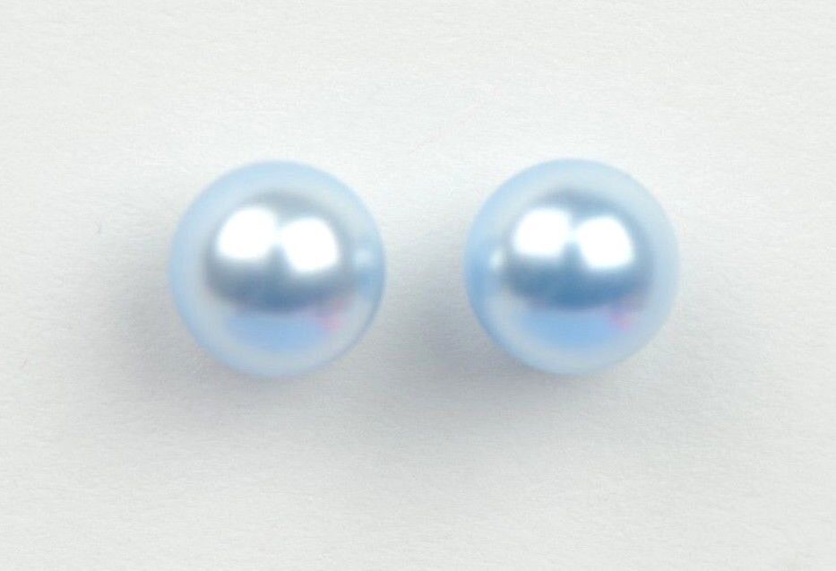 Swarovski blue Pearl Stud Earrings Crystal 925 Sterling Silver