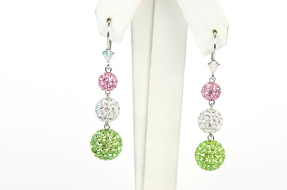 .925 Sterling Silver Sparkle Leverback Dangle Earrings w/Genuine Czech Crystals