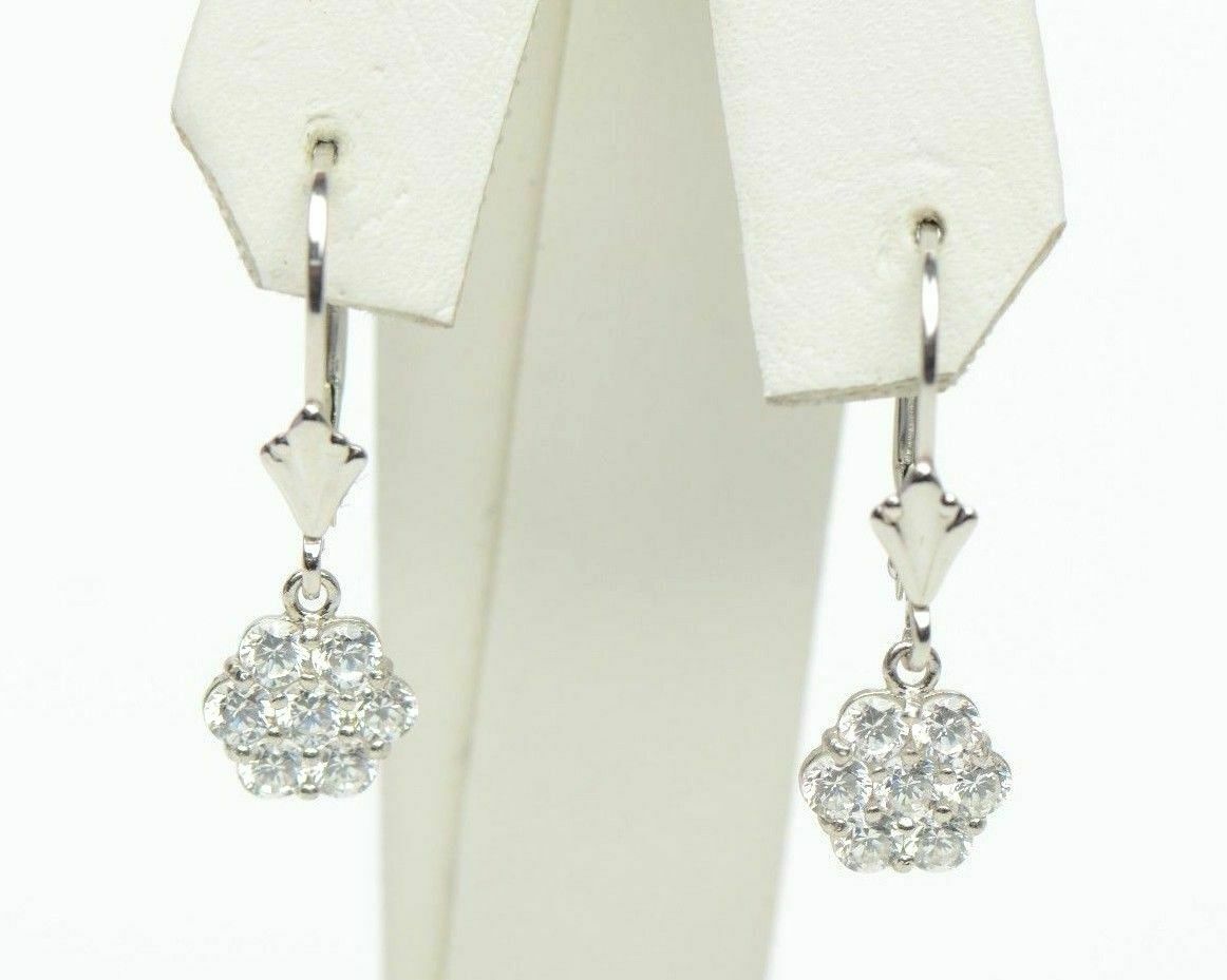 Sterling Silver 925 flower CZ Stone dangle earrings