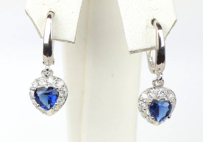 Sterling Silver Heart CZ Dangle Earrings