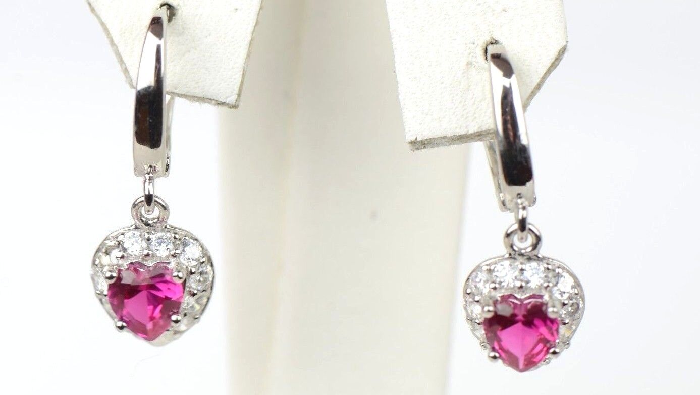 Sterling Silver Heart CZ Dangle Earrings