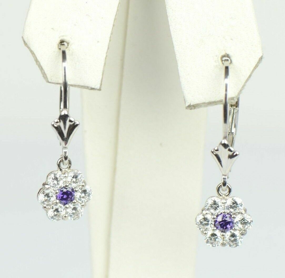 Sterling Silver 925 flower CZ Stone dangle earrings