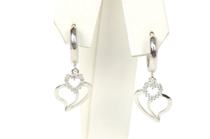 .925 Sterling Silver Huggie Dangle Heart Shape Earrings