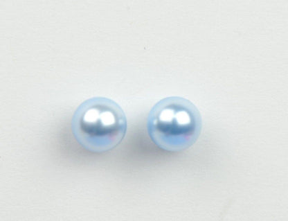 Swarovski blue Pearl Stud Earrings Crystal 925 Sterling Silver