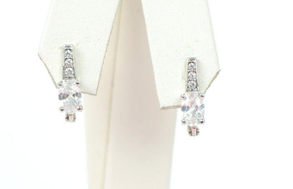 12 month Birthstone&CZ Prong 925 Sterling Silver Oval Dangle Leverback Earring