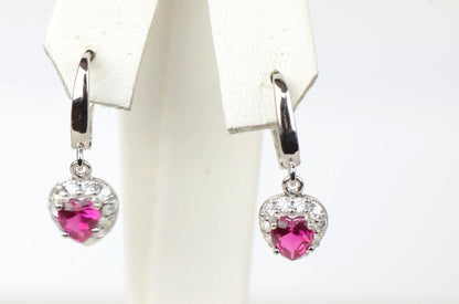 Sterling Silver Heart CZ Dangle Earrings