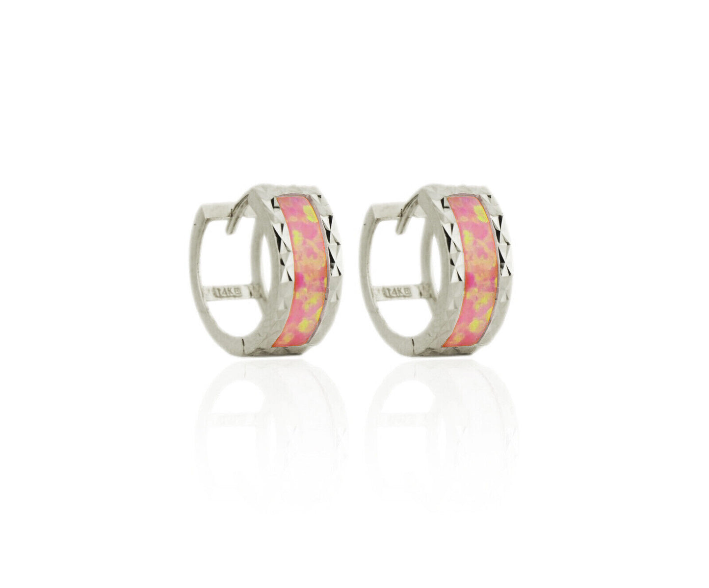 .925 Sterling Silver Opal Huggie Hoop Earrings