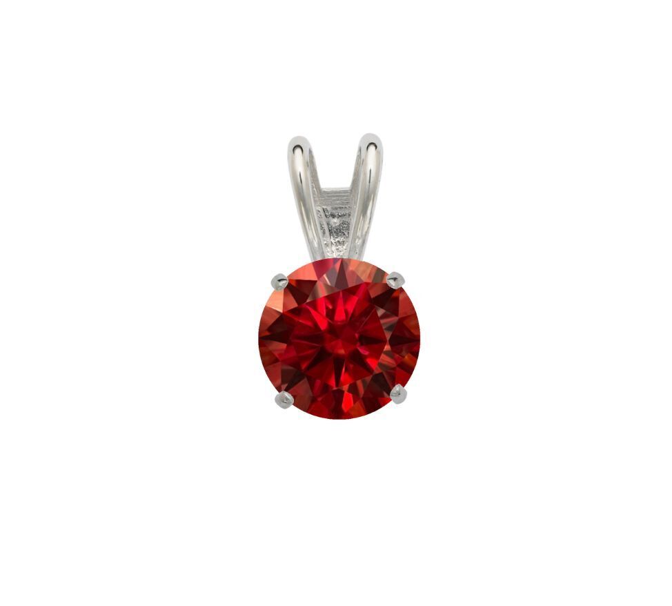 14K Gold GRA Certified D-VVS1 Round Garnet Moissanite Pendant