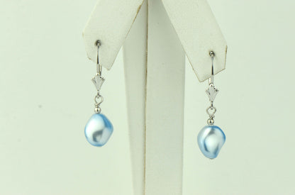 Sterling Silver Pearl Crystallized Crystal dangle drop earrings