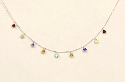 14k White Gold Round Multi-color CZ by the yard 18" Cleopatra Necklace