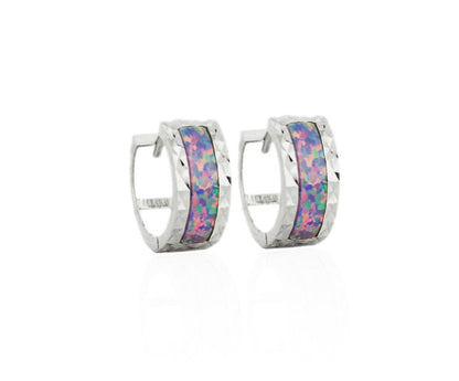 .925 Sterling Silver Opal Huggie Hoop Earrings