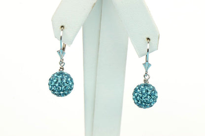 .925 Sterling Silver Sparkle Leverback Dangle Earrings w/Genuine Czech Crystals