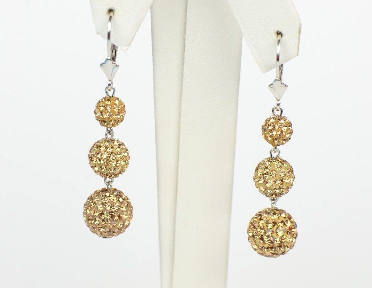 .925 Sterling Silver Sparkle Leverback Dangle Earrings w/Genuine Czech Crystals