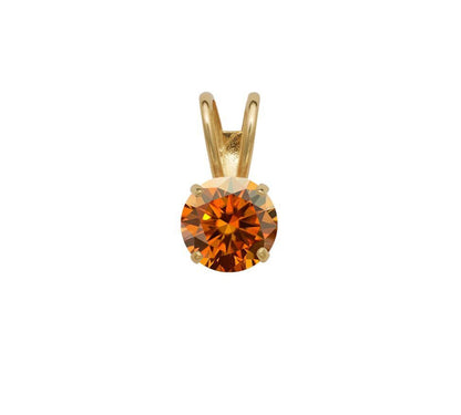 14K Gold GRA Certified D-VVS1 Round Orange Moissanite Pendant