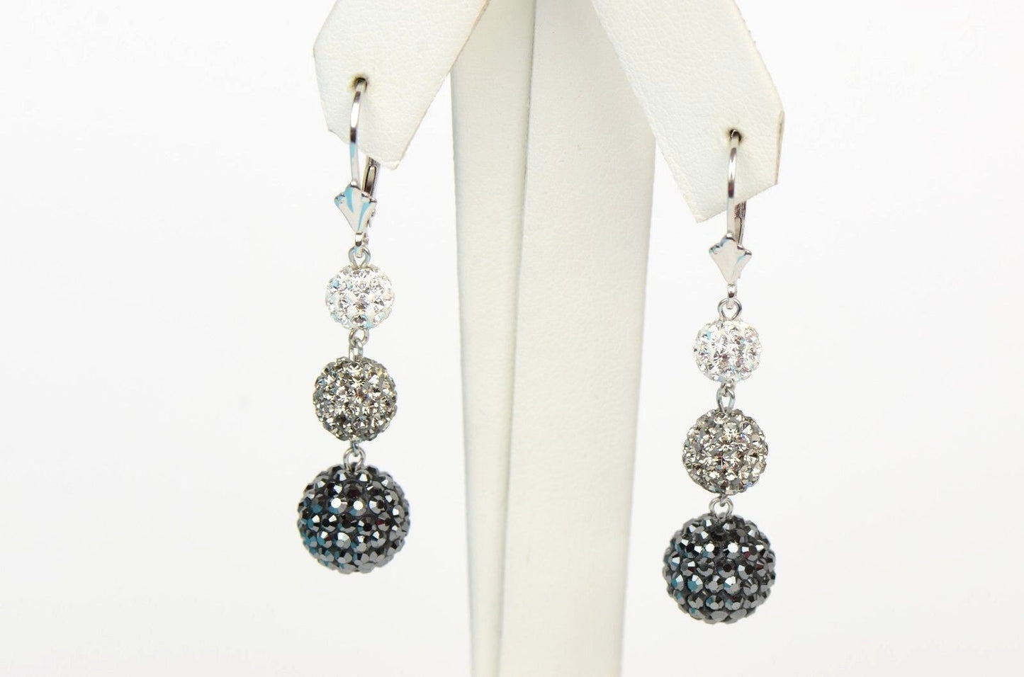 .925 Sterling Silver Sparkle Leverback Dangle Earrings w/Genuine Czech Crystals